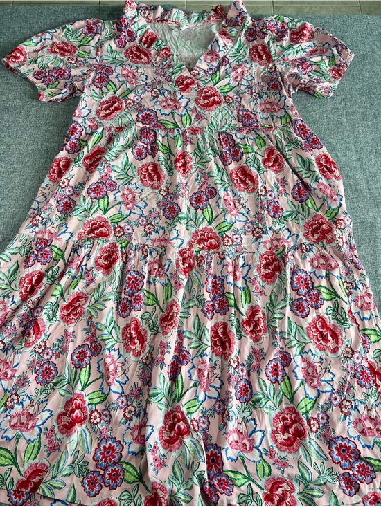 crown & ivy Dresses & Skirts - crown & ivy Pink Floral Tiered Dress with Red and Green Accents